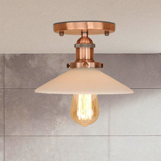 Vintage Style Metal Semi-Flush Mount Ceiling Light with Conical Shape - 1 Light Fixture in Bronze/Brass Finish