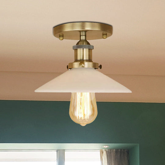 Vintage Style Metal Semi-Flush Mount Ceiling Light with Conical Shape - 1 Light Fixture in Bronze/Brass Finish