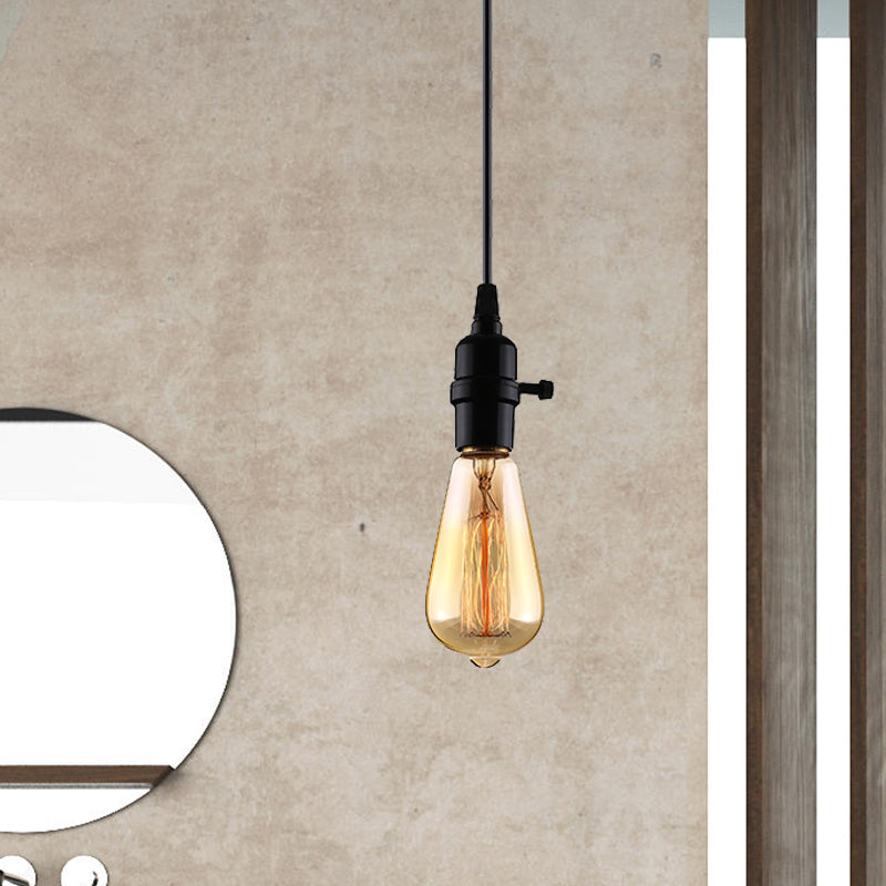 Lampe suspendue industrielle en métal avec cordon réglable - Plafonnier à ampoule exposée noire pour restaurants (1 tête)