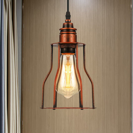 Antique Copper Pendant Lighting - Stylish Metallic Wire Guard Ceiling Light for Restaurants