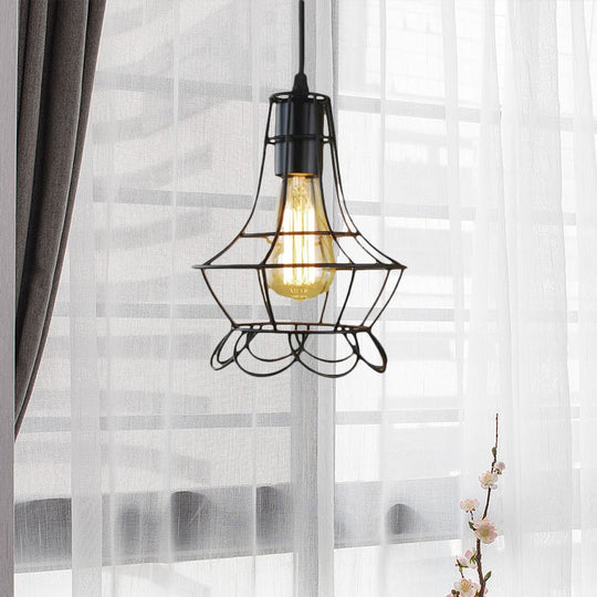 Industrial Metal Pendant Lighting with Height Adjustable Flower Cage Shade - Perfect for Bedroom Ceilings