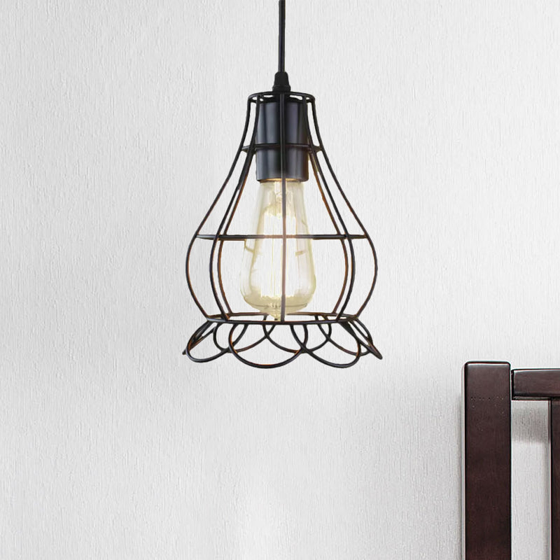Industrial Metal Pendant Lighting with Height Adjustable Flower Cage Shade - Perfect for Bedroom Ceilings