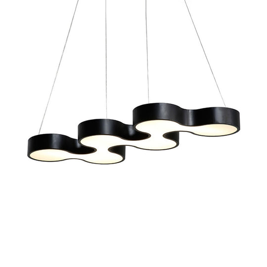Contemporary LED Dining Room Pendant Light with Metal Curve Shade - White/Black Hanging Ceiling Lamp in White/Warm Light