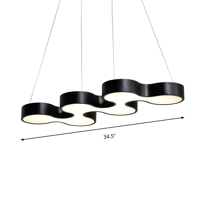 Contemporary LED Dining Room Pendant Light with Metal Curve Shade - White/Black Hanging Ceiling Lamp in White/Warm Light