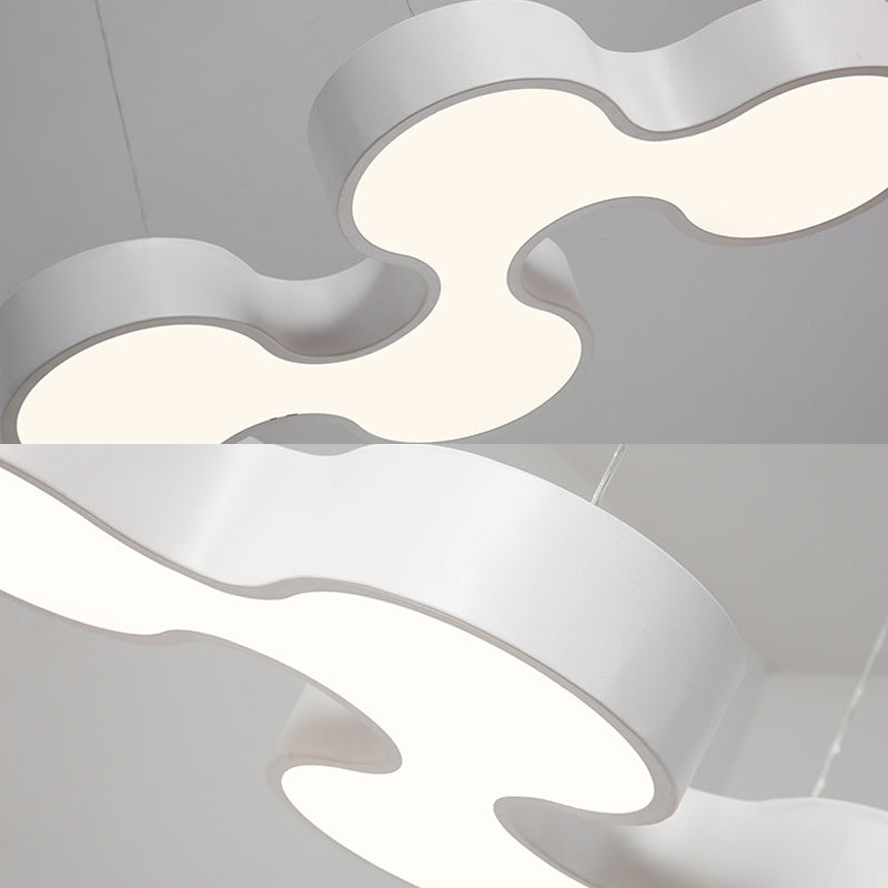 Contemporary LED Dining Room Pendant Light with Metal Curve Shade - White/Black Hanging Ceiling Lamp in White/Warm Light