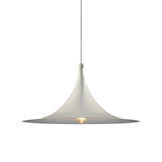 Contemporary Hanging Ceiling Light with Flared Shade - Metallic Pendant Lighting for Bedroom in White/Black