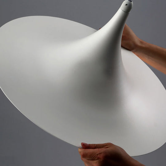 Contemporary Hanging Ceiling Light with Flared Shade - Metallic Pendant Lighting for Bedroom in White/Black