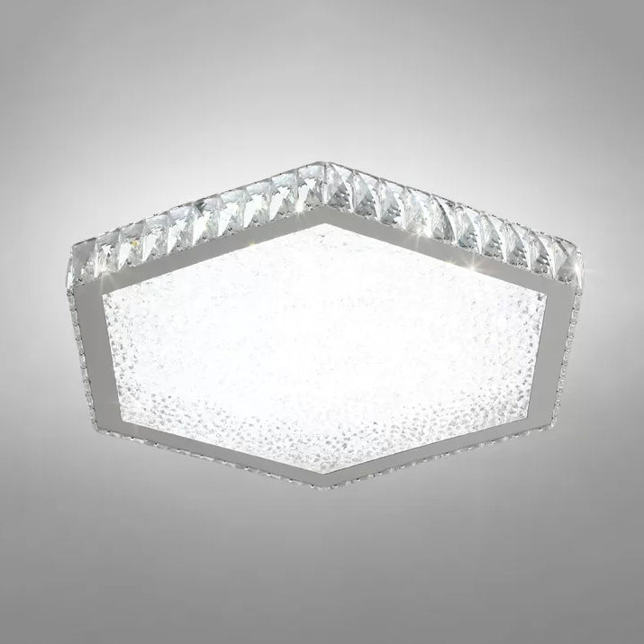 Stylish Hexagon Ceiling Mount Light with Clear Crystals - Perfect for Foyers