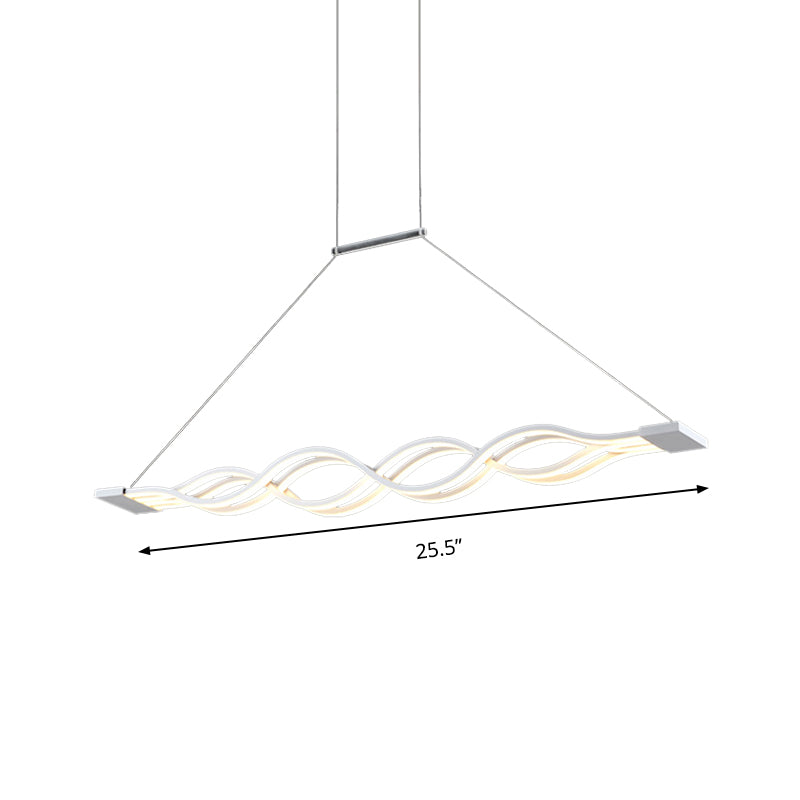 25.5"/39" Modern White Wavy LED Pendant Light - Wide Acrylic Suspension for Island Ceiling in Warm/White/Natural Light