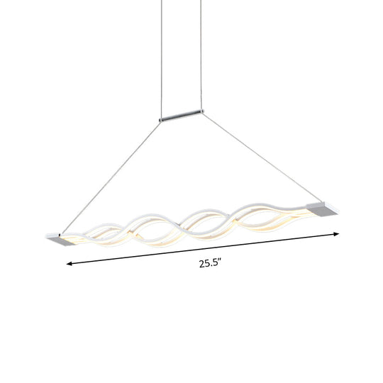25.5"/39" Modern White Wavy LED Pendant Light - Wide Acrylic Suspension for Island Ceiling in Warm/White/Natural Light