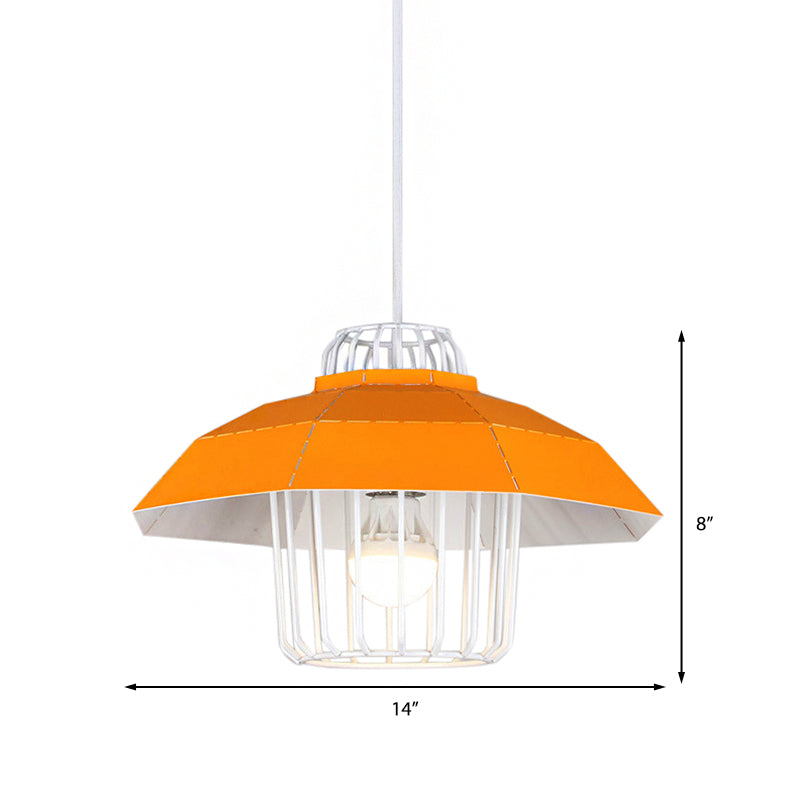 Suspension tambour/bol de style macaron en bleu/orange pour table à manger - Lampe suspendue métallique élégante avec 1 lumière