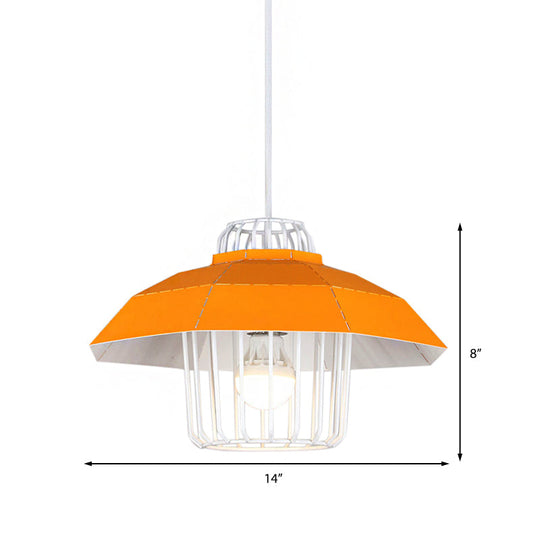 Suspension tambour/bol de style macaron en bleu/orange pour table à manger - Lampe suspendue métallique élégante avec 1 lumière