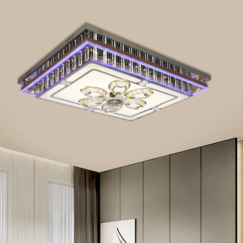 Modern Clear Crystal Block Flush Mount LED Ceiling Light Fixture with Stainless-Steel Design