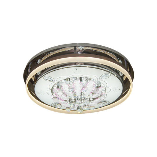 Modern Drum LED Flush Ceiling Light with Clear Crystal Draping - 23.5"/31.5" Wide, Stainless-Steel Fixture