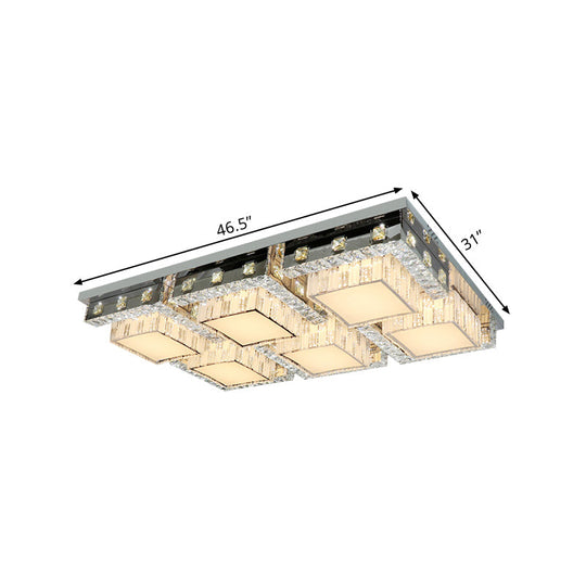Modern Stainless-Steel LED Ceiling Light with Crystal Blocks - Rectangle/Square Shape, White Cubic Shade - 31"/46.5" Wide
