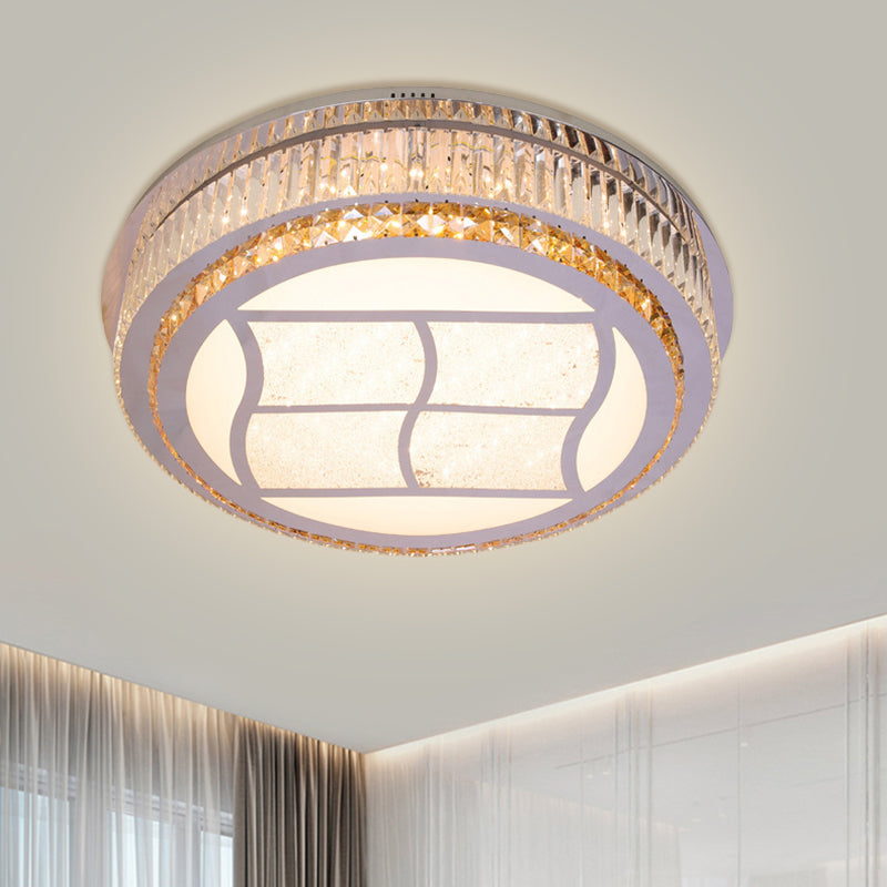 Contemporary Stainless-Steel LED Flush Mount Light Fixture with Crystal Blocks, 19.5"/31.5" Width