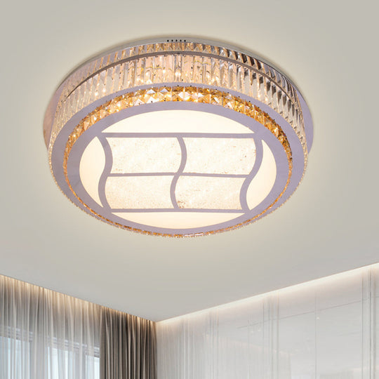 Contemporary Stainless-Steel LED Flush Mount Light Fixture with Crystal Blocks, 19.5"/31.5" Width