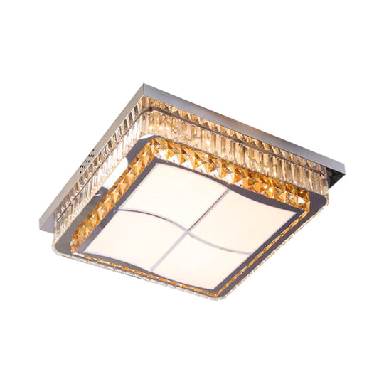 Contemporary Stainless-Steel LED Flush Mount Light Fixture with Crystal Blocks, 19.5"/31.5" Width