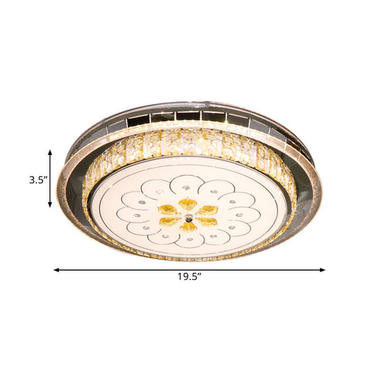 Modern LED Ceiling Lamp: Clear Crystal Circular Flushmount in Stainless-Steel