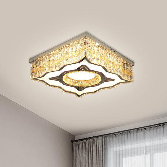 Contemporary Clear Crystal and Stainless-Steel LED Flush Mount Lamp with Curvy-Side Square Design