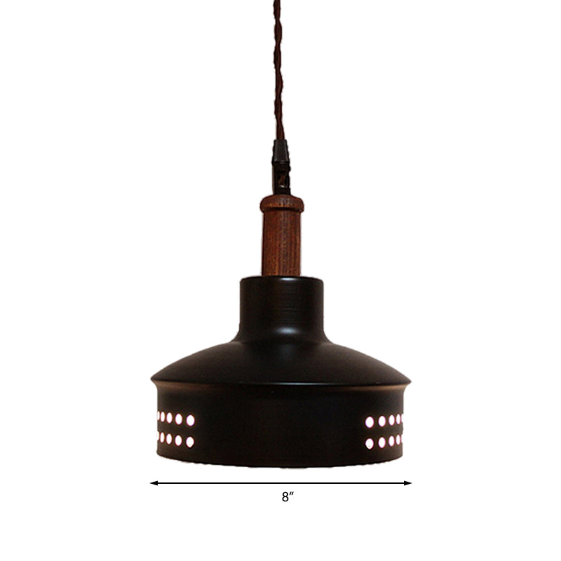 Modern Black Barn Shade Ceiling Pendant Light with Metallic Bulb for Stairways