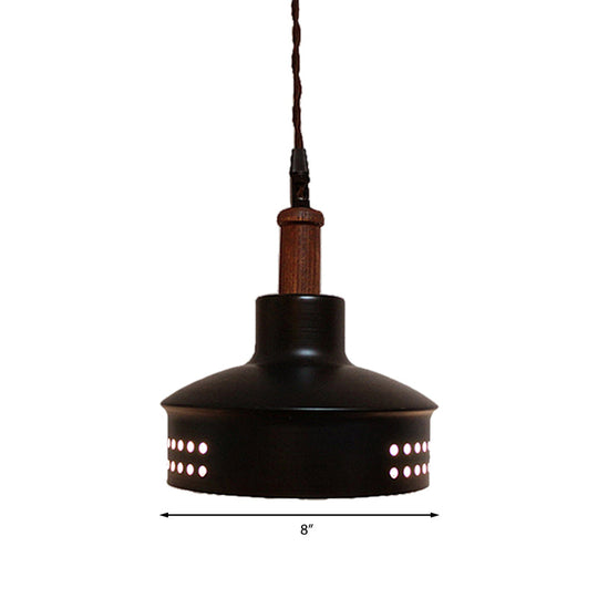 Modern Black Barn Shade Ceiling Pendant Light with Metallic Bulb for Stairways