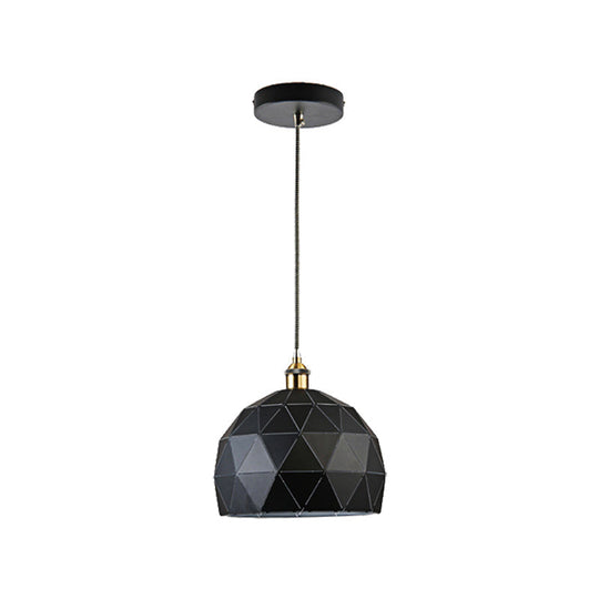 Modern Style Domed Suspension Light with Folded Design - Black/White Metal Hanging Lamp over Table