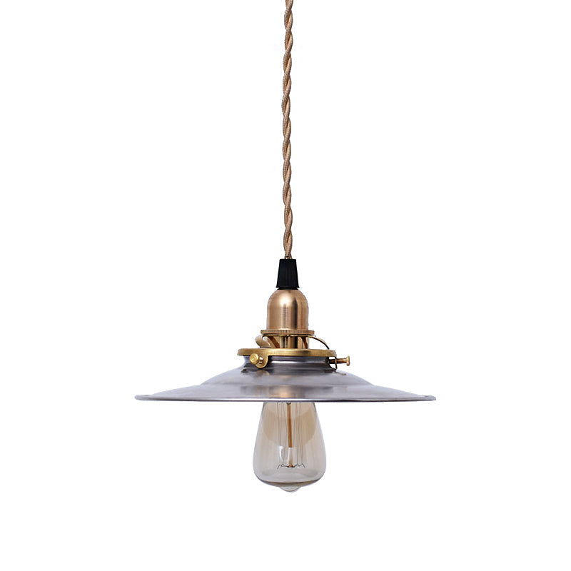 Industrial Metal Farmhouse Pendant Light with Brass Finish and Hanging Cord