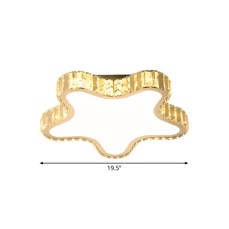 Modern Stainless-Steel LED Flushmount Ceiling Lamp with Clear Rectangular-Cut Crystals