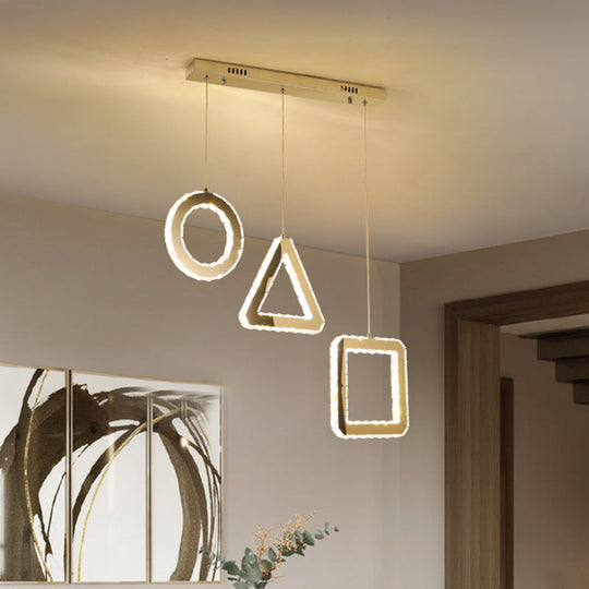 Contemporary Led Pendant Lighting With Clear Crystals And Stainless-Steel Finish