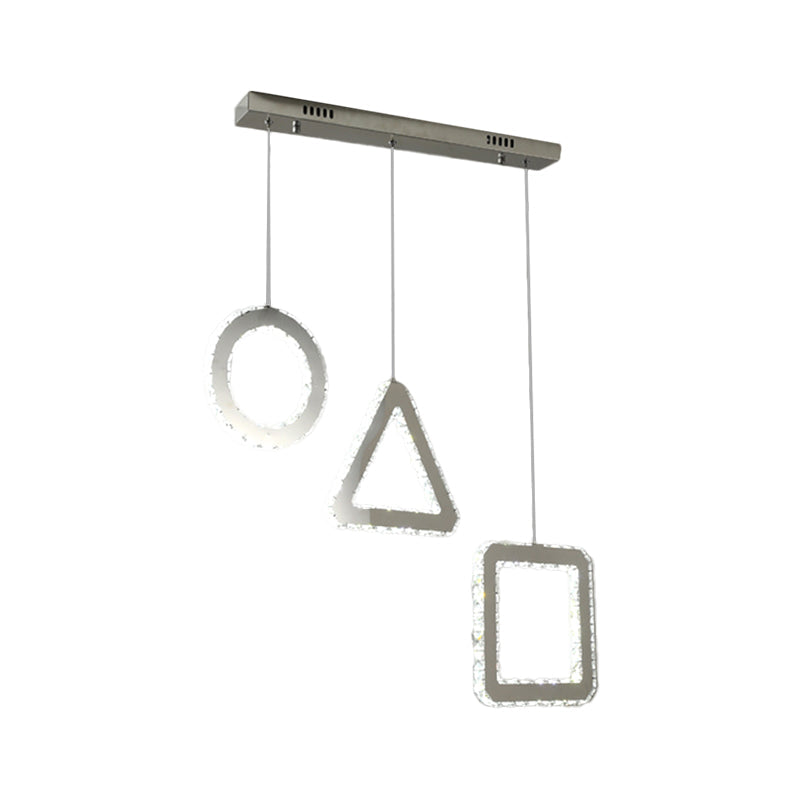 Contemporary Led Pendant Lighting With Clear Crystals And Stainless-Steel Finish