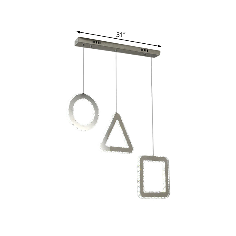 Contemporary Led Pendant Lighting With Clear Crystals And Stainless-Steel Finish