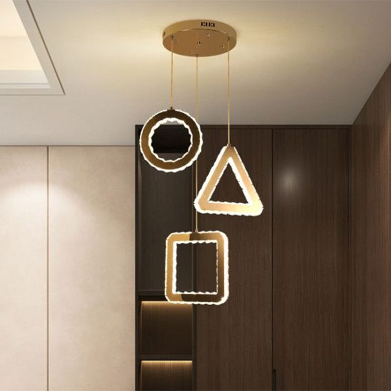 Contemporary LED Pendant Lighting with Clear Crystals and Stainless-Steel, Geometric Design, Linear/Round Canopy
