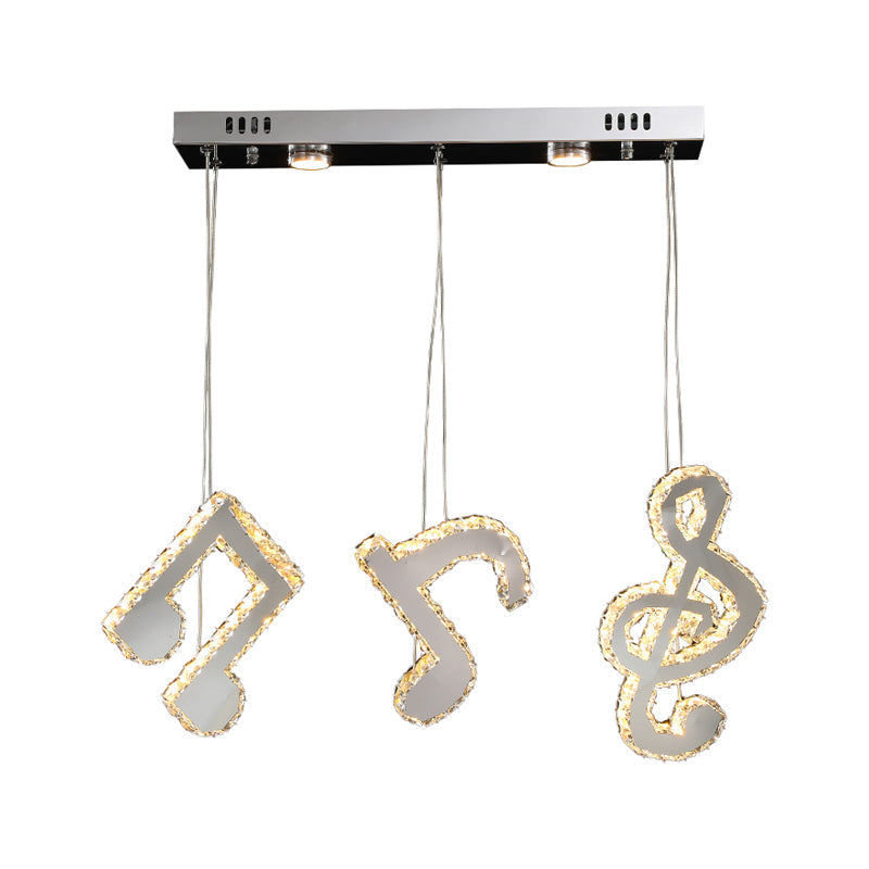 Stainless-Steel Led Swag Pendant Light With Clear Beveled Crystals And Musical Note Design
