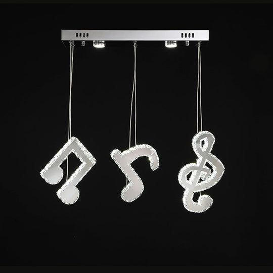 Stainless-Steel Led Swag Pendant Light With Clear Beveled Crystals And Musical Note Design