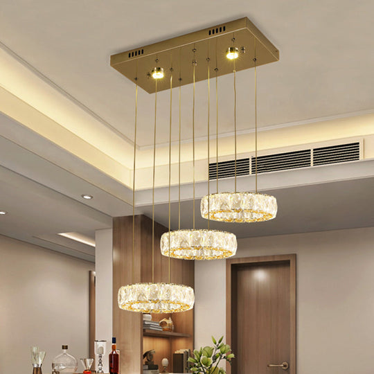 Modern Crystal Led Pendant Light Kit With 3 Rings - Stainless Steel
