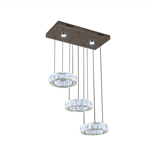 Modern Crystal Led Pendant Light Kit With 3 Rings - Stainless Steel