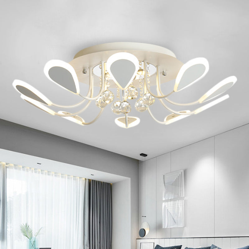 Teardrop Flushmount Bevel Cut Glass Ceiling Fixture - Modern Style, Black/White, 10/12 Bulbs, Warm/White Light