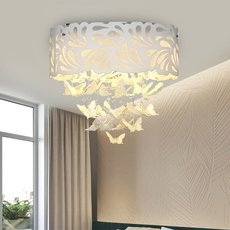 Contemporary Crystal Drop LED Flush Light - White, 8/12 Heads, 18"/23.5"/12.5" Wide