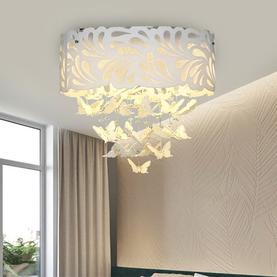 Contemporary Crystal Drop Led Flush Light - White 8/12 Heads 18/23.5/12.5 Wide