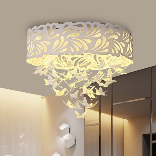 Contemporary Crystal Drop Led Flush Light - White 8/12 Heads 18/23.5/12.5 Wide / 23.5