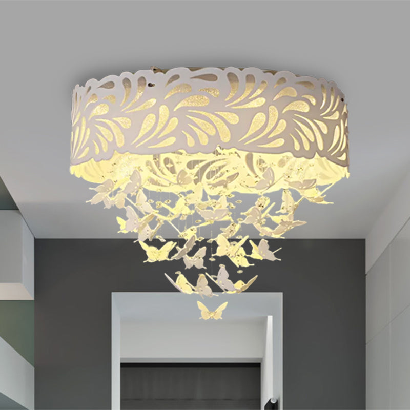 Contemporary Crystal Drop LED Flush Light - White, 8/12 Heads, 18"/23.5"/12.5" Wide