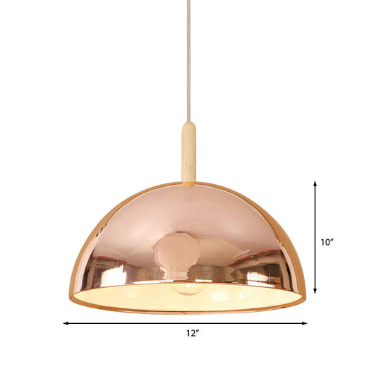 12"/16" Mirrored Pendant Light in Rose Gold - Dome Shade, Retro Style - Ideal for Living Room