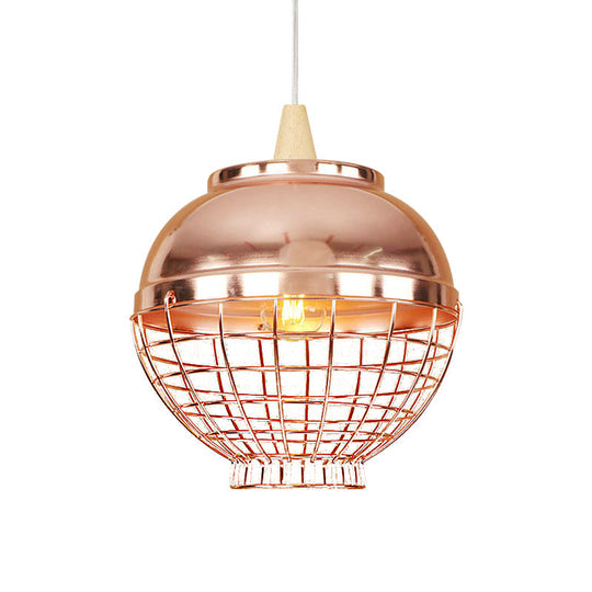Vintage Rose Gold Pendant Light with Wire Cage - Metallic Shade for Living Room Ceiling
