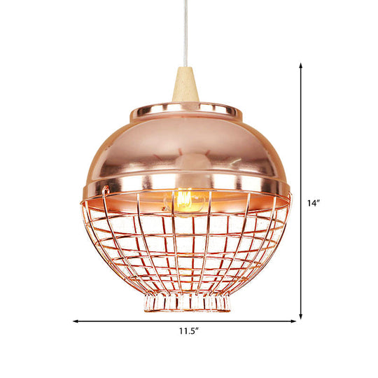 Vintage Metallic Pendant Light - Rose Gold Bowl/Globe/Bottle Shade With Wire Cage For Living Room