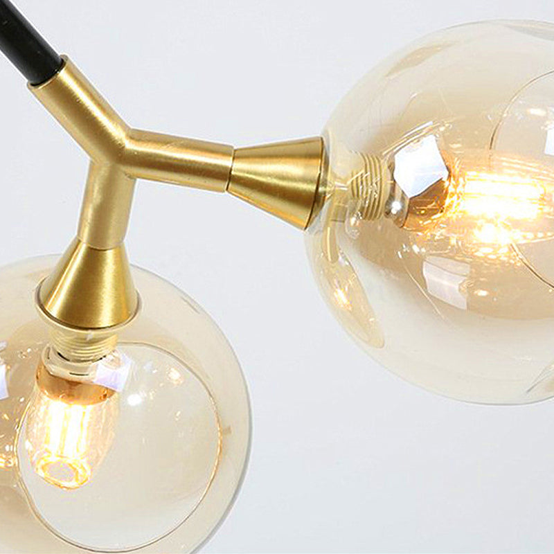 Modern Metal Branch Chandelier Pendant Lamp with Amber Glass Ball Shade