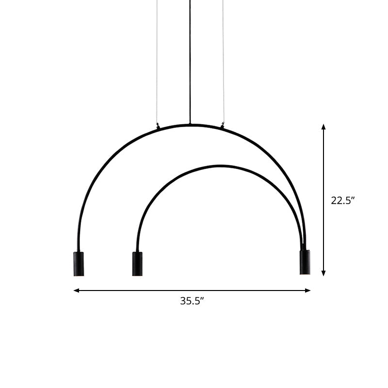 Arched Pendant Lighting with LED for Bar - Contemporary Black Metal, 2/3/5 Lights