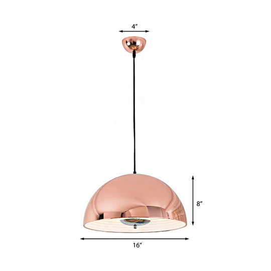 Retro Style Domed Pendant Lamp - 1 Light Rose Gold/Black Ceiling Light for Dining Room