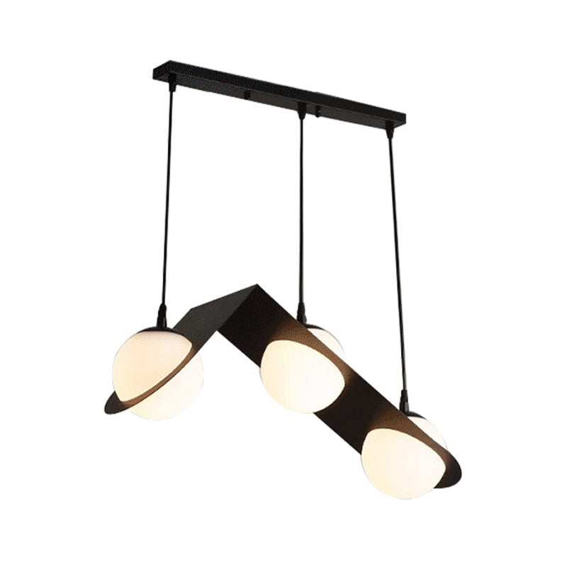 Modernist Ball White Glass Cluster Pendant Light - Straight/Curved Design 2/3 Lights Black Led