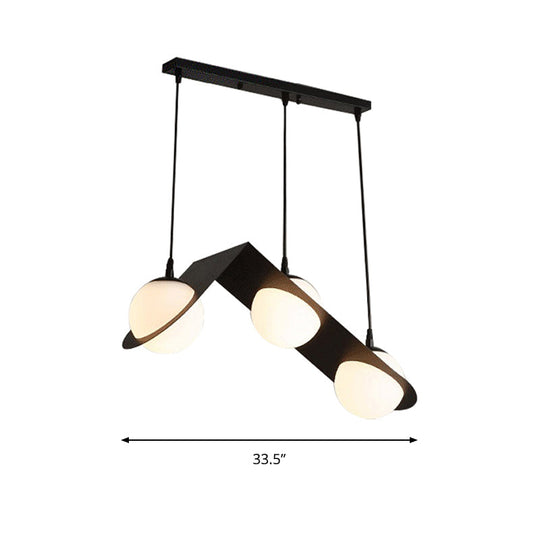 Modernist Ball White Glass Cluster Pendant Light - Straight/Curved Design 2/3 Lights Black Led